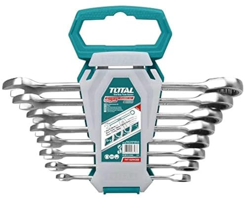 TOTAL - Juego de 8 Llaves Combinadas de Carraca | Múltiples Tamaños | Herramienta para Aflojar Tuercas y Tornillos de Cabeza Hexagonal | Cromo Molibdeno