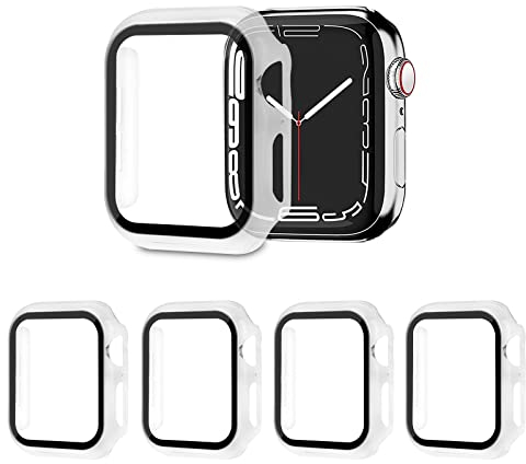 AOTUAO 4 Piezas Funda Compatible con Apple Watch Serie 6 SE 5 4 44mm, Estuche Rígido Delgado PC Protector de Pantalla Cristal Templado para iWatch Series 6 SE 5 4 44mm (4 Trasparente)