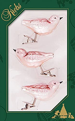 Krebs Glas Lauscha - Weihnachtsdekoration/Christbaumschmuck aus Glas - Vögel auf Clip - Farbe: Koralle - 3 Stück - Größe: ca. 11 cm