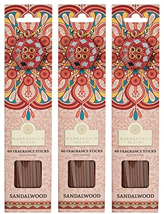 3 Packungen Räucherstäbchen Sandelholz 120 Stäbchen aus Indien | 3 Schachteln Weihrauch Räucherwerk asiatisch handgefertigt | inklusive 3 runde Räucherstäbchenhalter