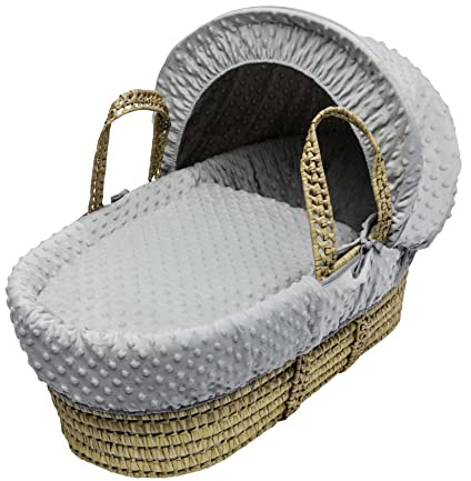 Kinder Valley Grey Dimple Moses Basket with Full Bedding Set, Adjustable Hood, Fibre Mattress & Padded Liner