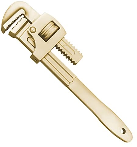 WEDO Funkelfreier Rohrzange, Funkenfreier, gerader Sanitärschlüssel, kein Funkensicherheit, verstellbarer Schraubenschlüssel, Aluminium-Bronze, DIN-Standard, BAM- und FM-Zertifikat, 450 mm