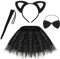 Hifot Costume Gatto Bambina,Nero Tutu Gonna Cerchietti Orecchie da Gatto Coda Papillon,Costume Carnevale Cosplay Halloween Bambina