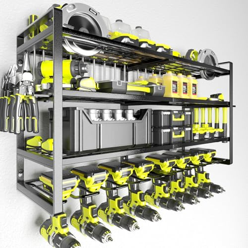KAFAHOM Organiseur pour outils électriques - Support mural pour 8 perceuses - 4 couches en métal robuste - Organiseur d'outils de garage et de rangement avec porte-tournevis/porte-pince/support pour