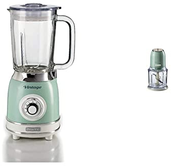 Ariete 583 Frullatore Vntage, Stile Retrò, 1000 W, Capacità 1,5 L, 4 lame in acciaio inox, 4 velocità, Funzone tritaghiaccio, Verde & Tritatutto Vintage, 2 Velocità, 400W, Verde