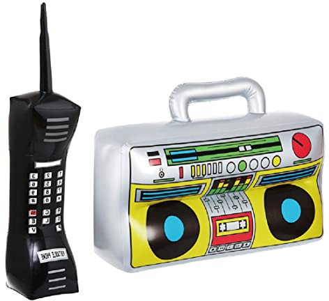 TSLRSA 2 Pcs 80's 90's Party Dekoration Disco Ballon aufblasbare Radio Lautsprecher aufblasbare Handy Ballon Vintage Thema Hip Hop Disco 80's 90's Geburtstag Party Dekoration