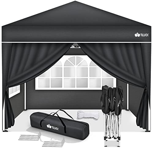 Tillvex Tonnelle de Jardin 3 x 3 m Pliable | Tente de Jardin Pliante Réglable en Hauteur | Auvent Pliant pour Camping, Festival, Plage | Protection UV 50+ | Sac de Transport Inclus