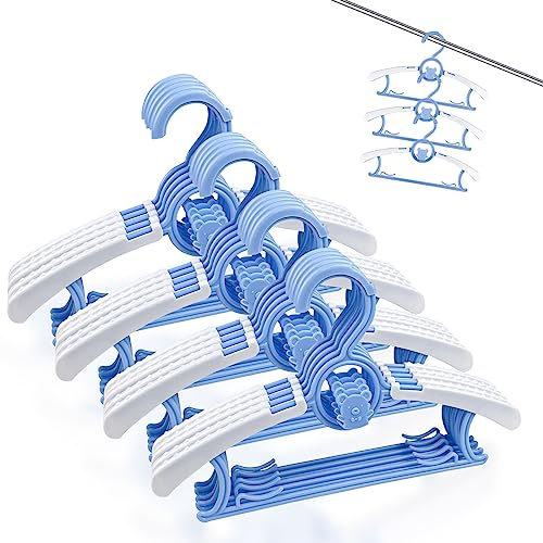 Fousenuk Juego de 20 Perchas Infantiles Azul, Perchas Ropa Ajustable para Bebés Plastico Antideslizantes con Ganchos de Osito Apilables, Ahorrar Espacio, para Ropa Infantil de Bebé