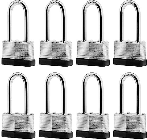 SafiSwords 8-Pack Keyed Alike Laminated Steel Padlocks Keys, 1-3/4 Wide, Heavy Duty Long Pad Lock Set with Same Keys