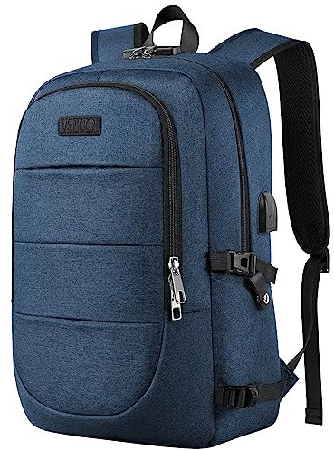 VSNOON Anti-Theft Laptop Backpack, 15.6-17.3 inch Business Laptop Rucksack Bag with USB Charging Port & Lock, Water Resistant College School Backpack Computer Bag for Women Men, Blue