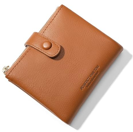 LZSXDWXY Portefeuille en cuir PU pour femme, Marron, 10 emplacements pour cartes, 2 poches pièces de monnaie avec fermeture éclair, minimaliste