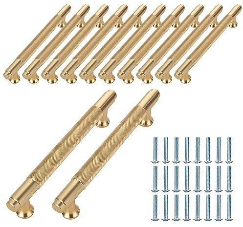 VIDETOL 12 Pcs Gold Cabinet Handles, 128 mm Hole Spacing Kitchen Drawer Handles, Gold Door Handle Furniture Handle for Kitchen Cupboards and Chest of Drawers