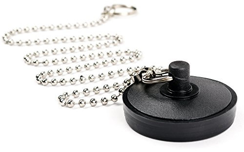 Waschbeckenstöpsel 4,4 cm - Badewanne Abflussstopfen mit Kette - Gummi Badewannenstöpsel Waschbecken Blocker - Waschbecken Abfluss Stopper für Küche und Bad, Schwarz