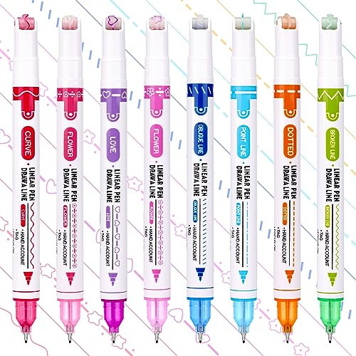 8 Stück Curve Textmarker Pastell, 2-in-1 Curve Highlighter Pen Assorted Farben, Doppelkopf Spitze Stifte mit Verschiedenen Formen für Hervorheben von Tagebuch oder Notizbuch in Schule, Büro