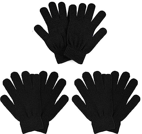 COTRUERE 3 Pairs Winter Magic Gloves Adults Warm Stretchy Unisex Black Gloves One Size Fits Most Men Women Teens Magic Knit Gloves