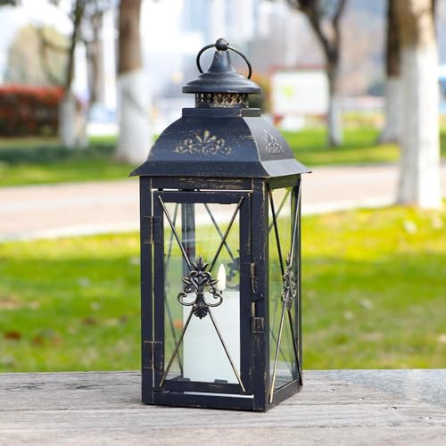 TRIROCKS Hängende Kerzenlaterne Mit Metallring 46 cm Hoch Kerzenständer Marokkanisch Vintage Gartenlaterne Für Draußen Balkon Eingang Outdoor Tisch Wohnzimmer Weihnacht (Groß Creme)