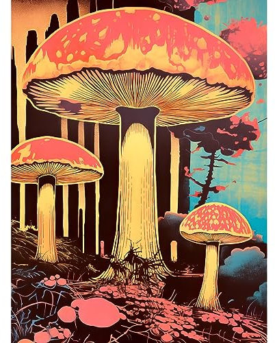 Artery8 Red Mushroom Fungi Pink Blue Bright Psychedelic Nature Kitchen Unframed Art Print Poster Wall Decor 12x16 inch