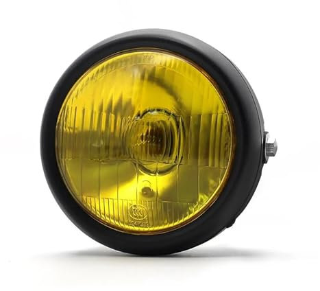 Tagfahrlicht mit weißem Licht Motorrad Scheinwerfer 5,75 Zoll Rund Retro H2 Halogen 12V 35W 2250lm Frontscheinwerfer (Color : Black Yellow)