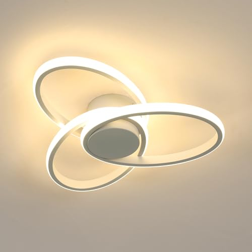 Goeco LED Deckenleuchte Moderne, 36W Deckenlamp LED in Blumenform 3000K Warmweißes Licht, Kreative LED Deckenbeleuchtung mit 3 Ovalen Leuchtstäben für Schlafzimmer, Wohnzimmer, Weiß, 40cm