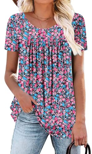 CHICZONE Women's Tops Shirts Round Neck Button up Ladies Tunic Pleated Blouse Loose Fitted