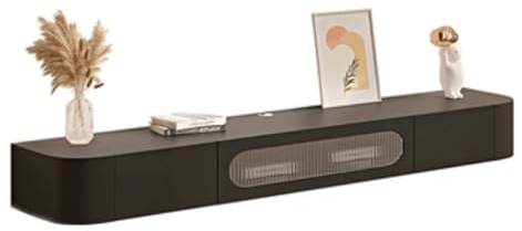 Hängend TV Board Schwebender TV-Ständer aus Holz mit Glastür, modernes wandmontiertes Entertainment-Center mit 2 Schubladen, komplett montiert, 63/70,8''/78,7'' TV Schrank ( Color : Schwarz , Size :