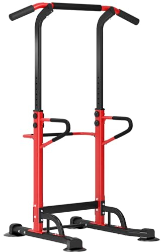 soges Dip-Station Kraftturm mit Klimmzugstange Multifunktions Krafttraining klimmzugturm,Ideal für Home-Gym Rot