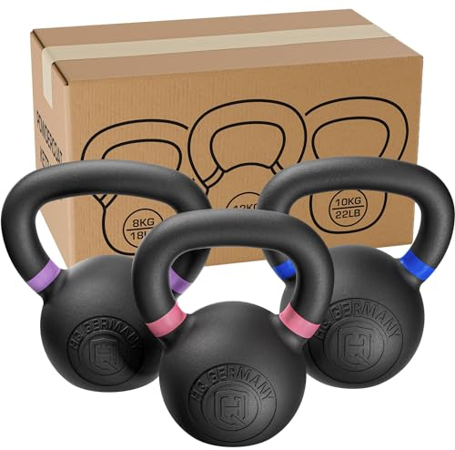 HQ Germany® Powdercoat Kettlebell | Vollguss | 2-32kg | Starter-Sets | ±2,0% Gewichtstoleranz, Gewicht:+Starter-Set (8+10+12KG)