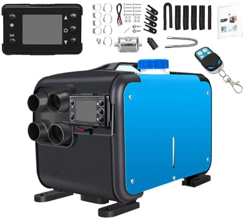sports flyfree 5KW / 8KW 12V Air Diesel Heater Vehicle Heater Set 4 Holes Parking Fast Heating with LCD Display For Truck, Boat, Motorhomes, Touring Car, Campervans, Caravans (Blue-Black)