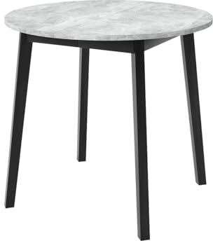 Mirjan24 Ausziehbarer Esstisch Dirko S, Runder Küchentisch, Praktischer Tisch für Esszimmer, L:90-130 x H:77 x B:90 cm, Esszimmertisch, Arbeitstisch (Grau Marmor/Schwarz)