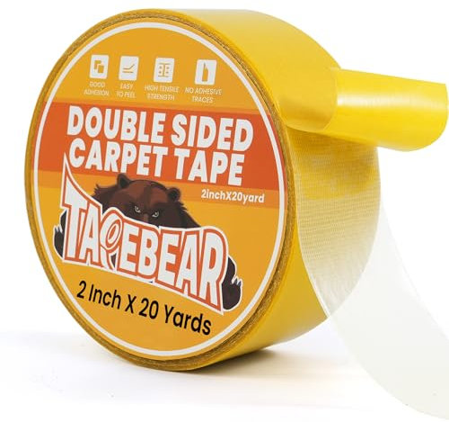 TAPEBEAR Ruban Adhésif Double Face Pour Tapis Extra Fort Fixation Tapis 50mm x 18M, Sans Résidus Ultrarésistant Antidérapant Pour Paillassons, Moquetteet, Carpettes