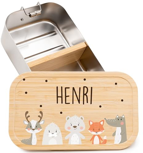 Kidsmood - Brotdose personalisiert mit Namen – Edelstahl Lunchbox mit Fächern für Kindergarten, Schule & Büro mit liebevollem Hase – Geschenk zur Einschulung für Kinder & Mädchen (750ml)