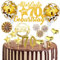 Tortendeko 70. Geburtstag Deko, 20 Stück Gold Kuchendeko Cake Topper mit Geburtstagskerzen, Konfetti, Luftballons und Papierfächern