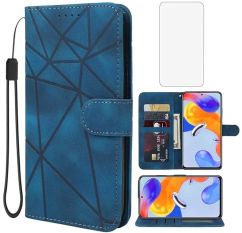 Wanyuexes Funda para Redmi Note 11 Pro (4G/5G)/Redmi Note 12 Pro 4G Cristal Templado Protector, Carcasa Billetera de Cuero PU, Ranura para Tarjeta para Xiaomi Redmi Note 11 Pro Azul