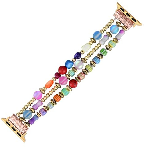 Juaupepo Cinturino bohémien con perline in pietra naturale per Apple Watch 49/45/44/42/41/40/38 mm, unisex, comodo ed elastico, fatto a mano, per iWatch serie SE 9/8/7/6/5/Ultra e 2 (41 mm, L, 1#)