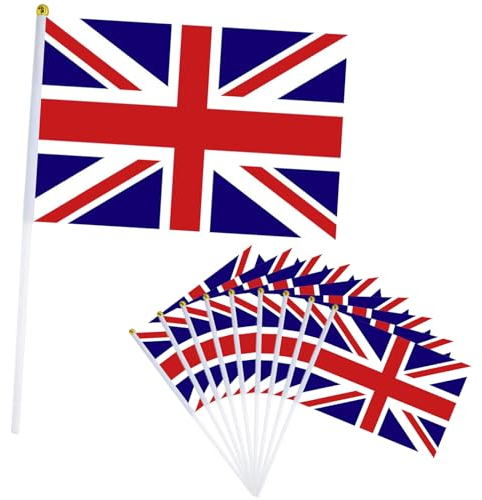 10er Englisch Flagge Klein Englisch Fahne 21x14cm, Oly Flagge Englisch UK Handflagge Englisch Fanartikel Mini Britisch Handgehaltene Flaggen für Olye Deko 2024,Euro Fußball Party EM Deko