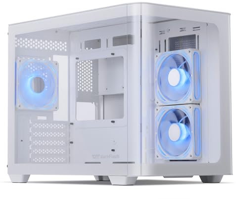 darkFlash Micro-ATX Gaming PC Case, MATX PC Case with 3 x 120mm ARGB Fans, Panoramic View Dual Tempered Curve Glass Computer Case, USB 3.0 Port, Supports Dual 360mm AIO, White(DPW90M)