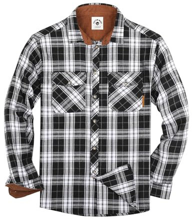 TARAINYA Chemise Flanelle Homme A Carreaux Manches Longues Regular Fit avec Poche Noir Blanc 2 L