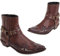 OPPOQ Stivaletti Western da Uomo Stivali con Cinturino con Fibbia Stivali Corti da Cowboy con Punta Quadrata in Pelle retrò Stivali da Motociclista da Cowboy,Rosso,39