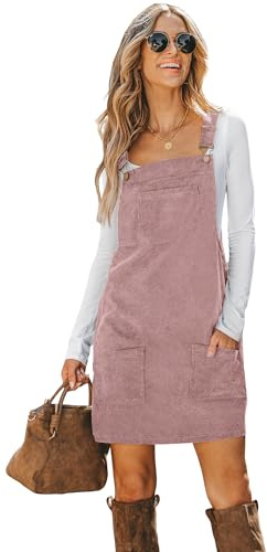 CUPSHE Damen Cord Latzkleid Quadratischer Ausschnitt Taschen Freizeitkleid | Weicher Cordstoff mit praktischen Taschen sorgt für einen lässigen und modernen Alltagslook.