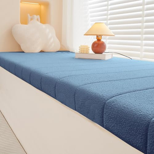 AmphaDeco Bankkissen Bankauflage Wasserfest, Teddy Plüsch rutschfeste Sitzkissen Sitzpolster Bank Mit Reißverschluss für Fensterbank Innen Schuhwechselhocker,Blau,130 * 30CM
