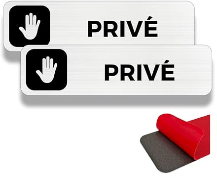 FloraVigo Plaque de porte privée, 2 panneaux de propriété privée, 19×5 cm, aluminium brossé, épaisseur 2 mm, intérieur/extérieur, étanche, avec autocollant (Privé)