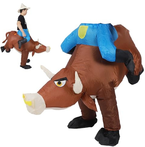 Nurnesy Aufblasbares Stier-Kostüm, Halloween-Spielspielzeug für Kalb, Tierkostüme, Universalgröße für Rinder, Outfit-Schlauchboote-Paket für Party, Weihnachten, Urlaub, Kuh,