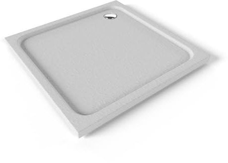 Moments of Glass Plato de ducha Acrílico Shimmer Stone 80x80 cm Blanco – Textura Pizarra, Antiderrapante, Antibacteriano, Resistente a agentes químicos – Incluye válvula y rejilla
