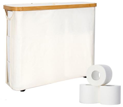 Boite Rangement Papier Toilette avec Couvercle pour 9-12 Rouleaux de Papier Toilette, Corbeille de Rangement de Bambou, Réserves à Rouleaux de Papier Toilette Panier à Papier Hygiénique (Beige)