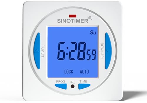 SINOTIMER Ultra LCD Display 7 Days Programmable Digital Timer Switch Second Interval with 4 Connecting Wires (Blue Backlights), Panel mounted with Enclosure