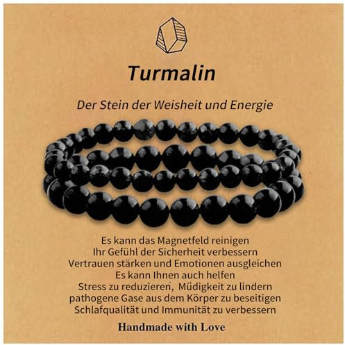 6mm 4mm Obsidian Armband Naturstein Turmalin Armband für Damen Glücksarmband Muttertagsgeschenk für Mama, Schmuck Freundschaft Geschenke für Frauen, Armband Damen (Black turmalin)