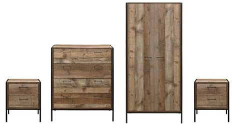 Birlea Brown 4 Piece Furniture Set Wardrobe Chest of Drawers Bedside Urban