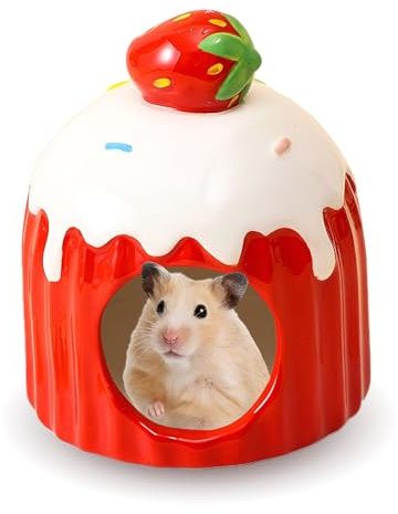 Guador Kleintierversteck Hamster Haus Hamster Höhle Hamsterversteck Mini Hütte Hamster Keramik Hamster Hideout Keramik Hamster Versteck Nest Mäuse Ratten Kleine Tiere (Roter Schnee Top)