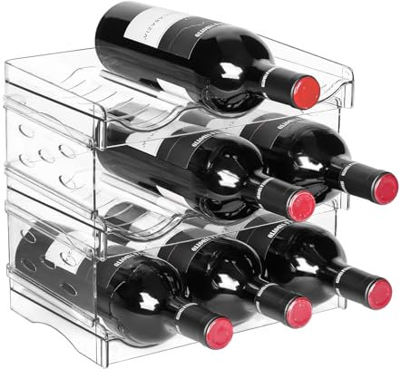 BoxedHome Wine Rack, Stackable Water Bottle Organiser, Plastic Bottle Holder, Cupboard Organiser, Storage for Freezer, Cabinet, Pantry (3 Tier 9 Bottles)