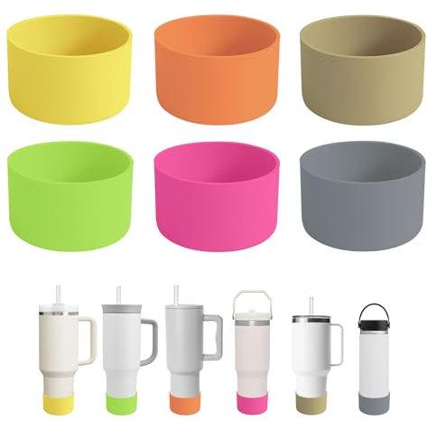 IOXXL 6Pcs Silicone Tumbler Boots for Stanley/Simple Modern/Owala/Yeti, Fits Hydro Flask 12-24oz Water Bottles 2.8-3in Bottom Protector (Set2)